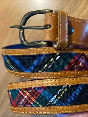 Ingles Buchanan Leather & Wool, Stewart, Black Tartan Belt. 38 in.